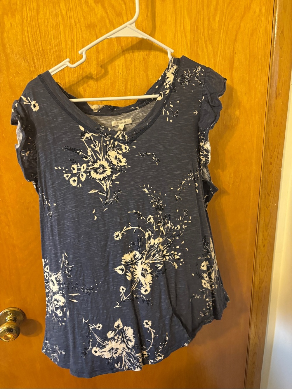 Maurices Blue Floral Ruffle Sleeve Tank Top